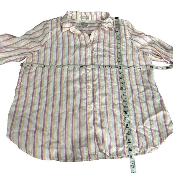 Chicos No Iron Linen Striped Button Down Top Size 2 (US Large) - Picture 2 of 7